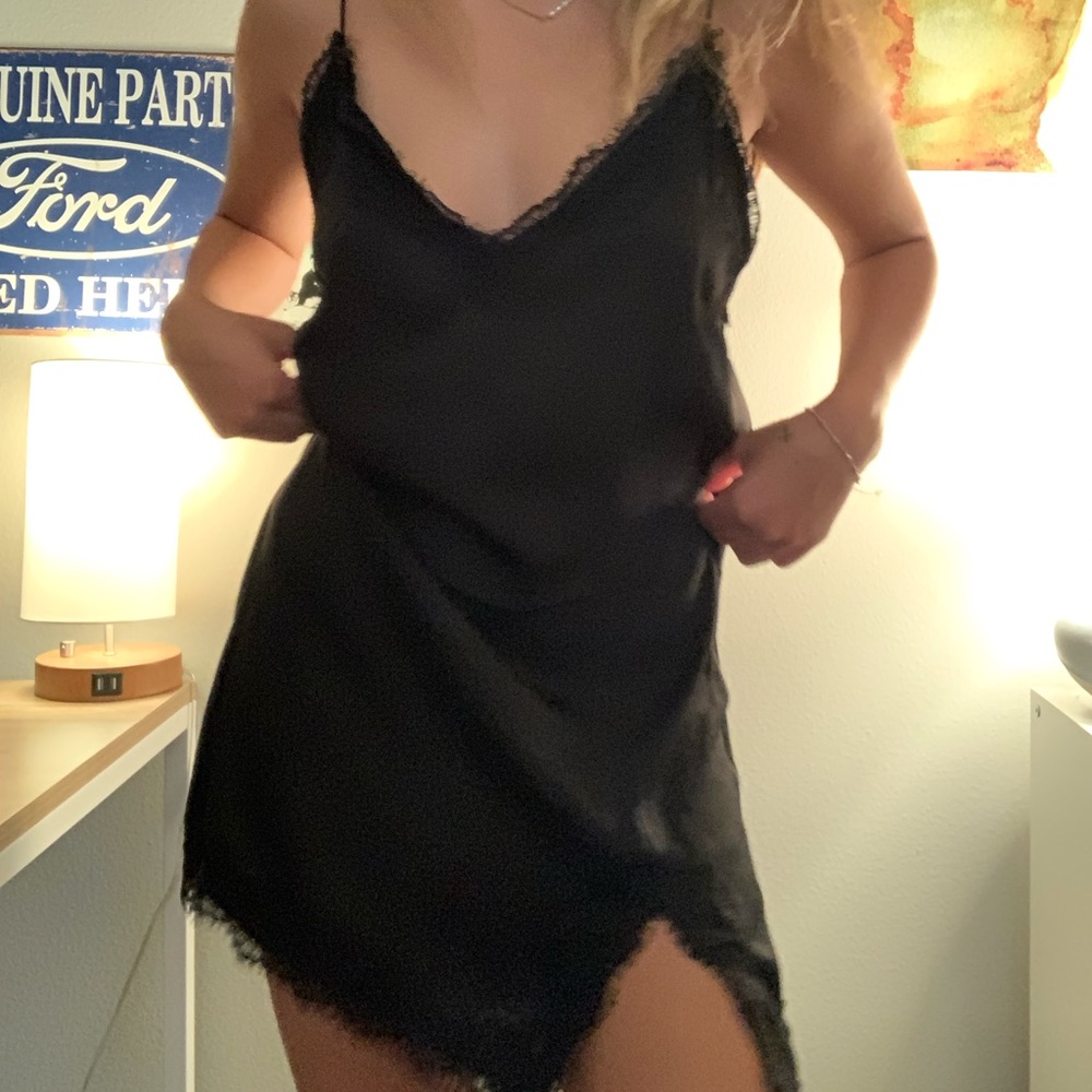 Urban Outfitters Black Silk Mini Slip Dress